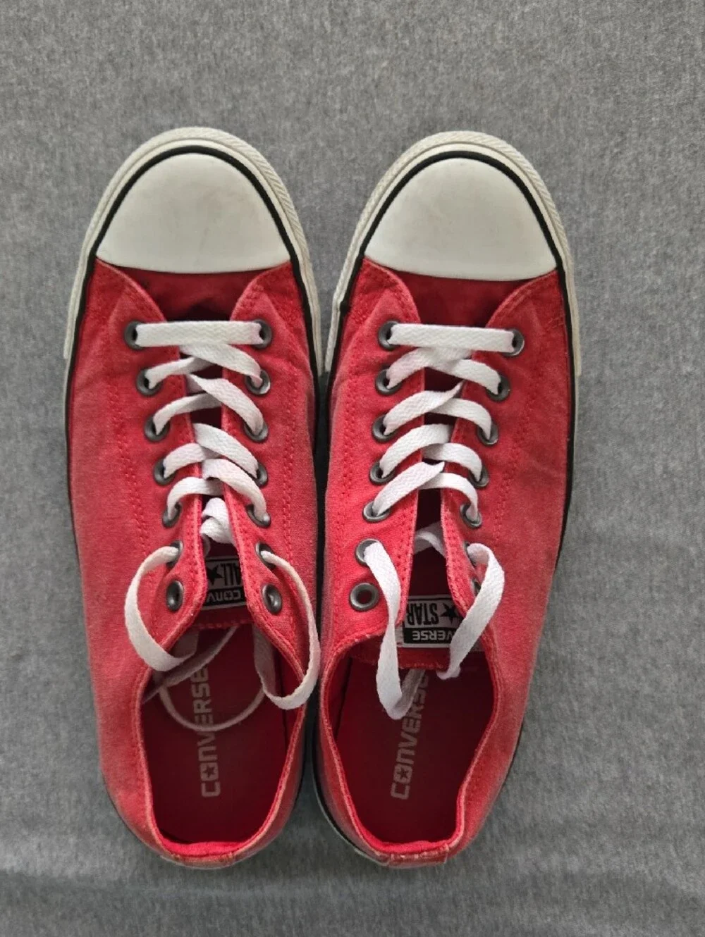 Converse Distressed Red Low Top Sneakers with White Laces